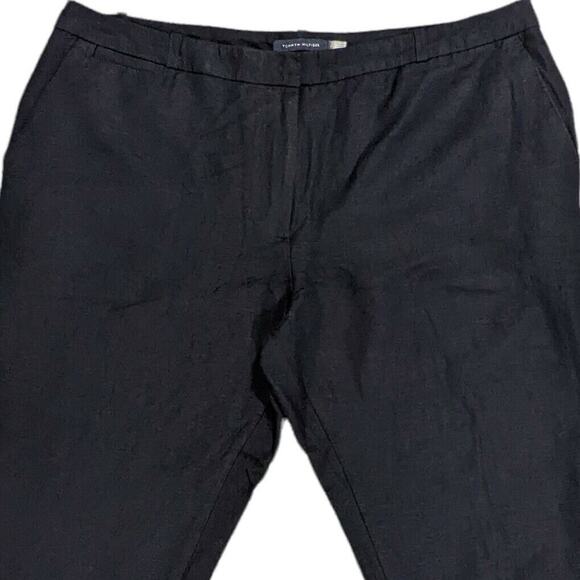 Tommy Hilfiger Straight Leg Pants Women 12 Mid-Rise Dark Blue Linen Blend i75 - Picture 4 of 10